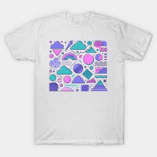 Cyan Pink Purple 80s Retro Geometric Pattern T-Shirt